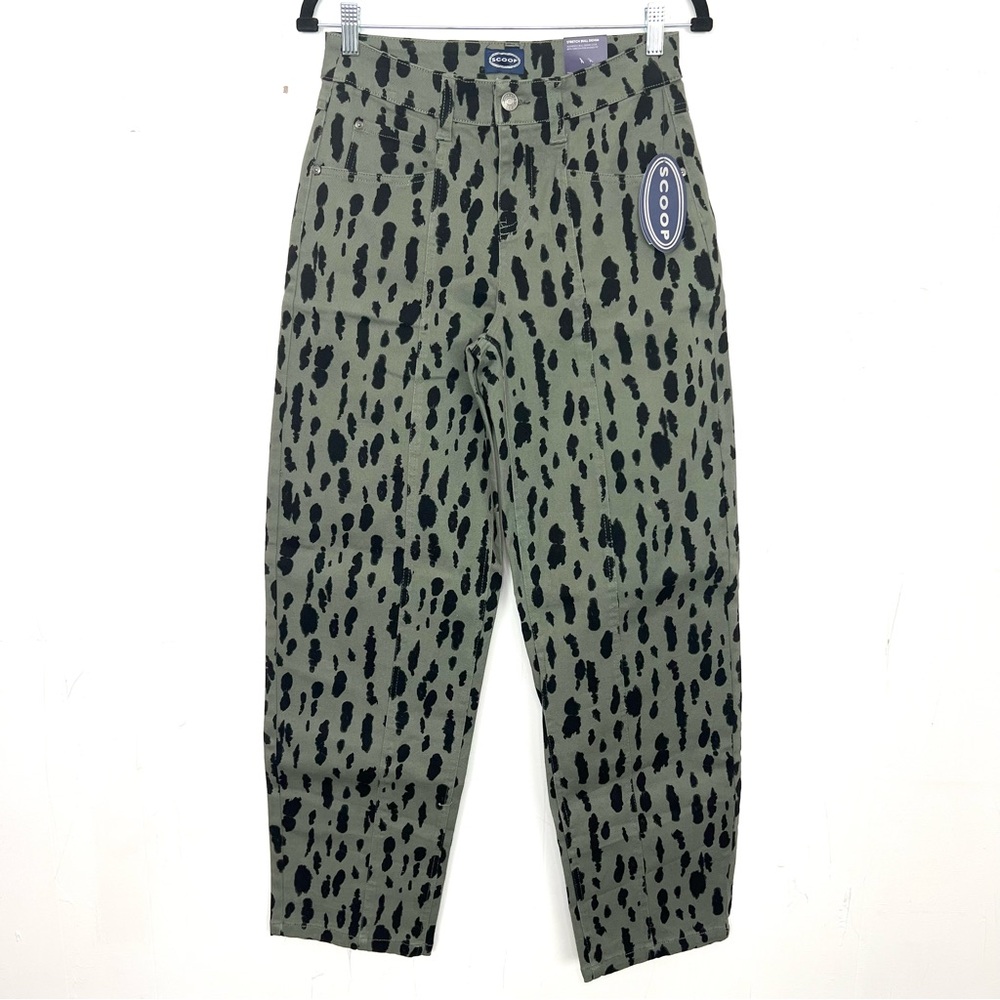 Scoop Olive Green Leopard Print Wide Leg Jeans
